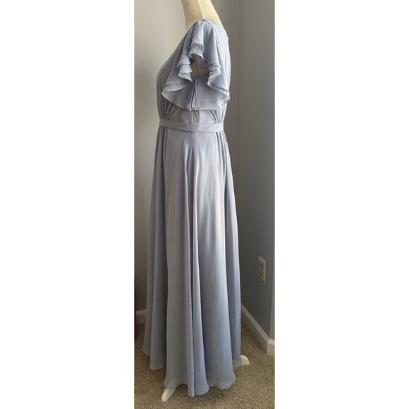 Azazie Daphne A-Line Floor Length Chiffon Dress Custom Size ~A8/A10 Dusty Blue - Picture 8 of 13